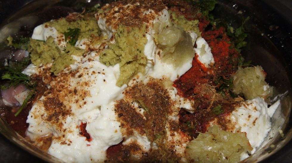 Now add garam masala, ginger garlic paste and coriander powder to the mixture and marinate it for 1 hr in Refrigerator.