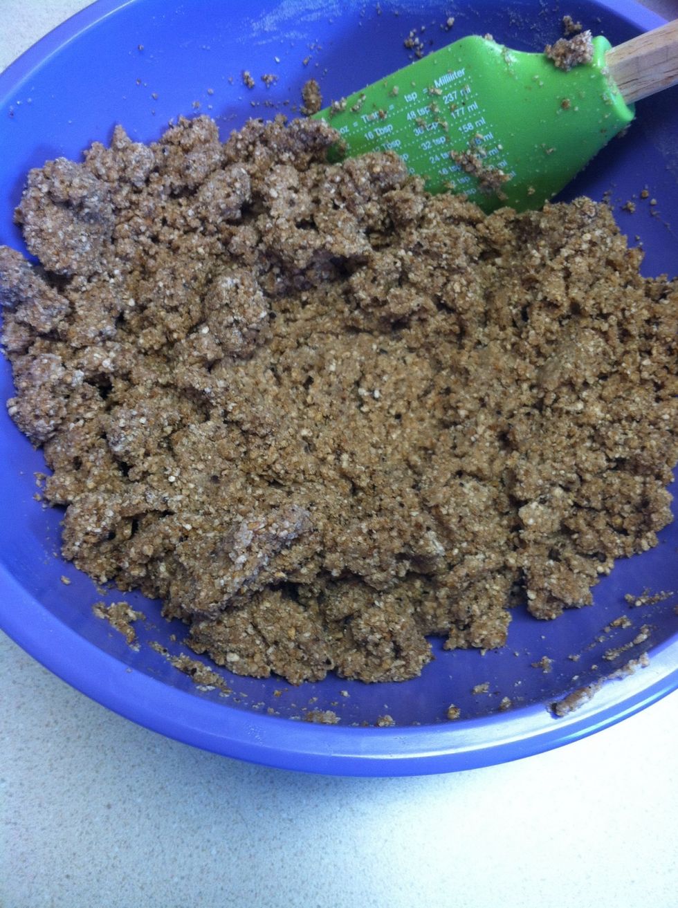 Now add in eggs one at a time and mix thoroughly after each egg