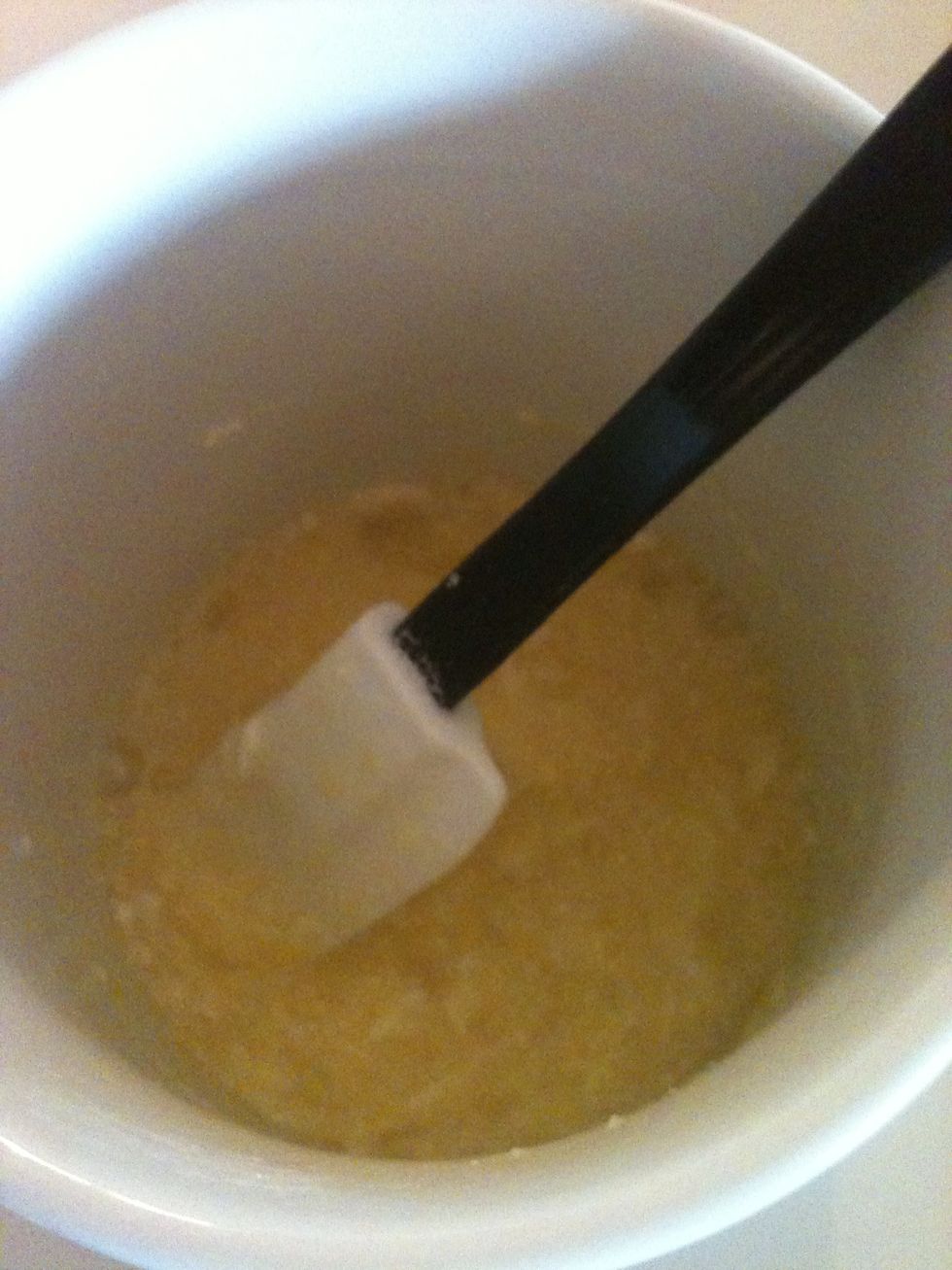 Now add in some egg, it can be a whole egg or only part. (this step is optional but the cake won't be as fluffy)