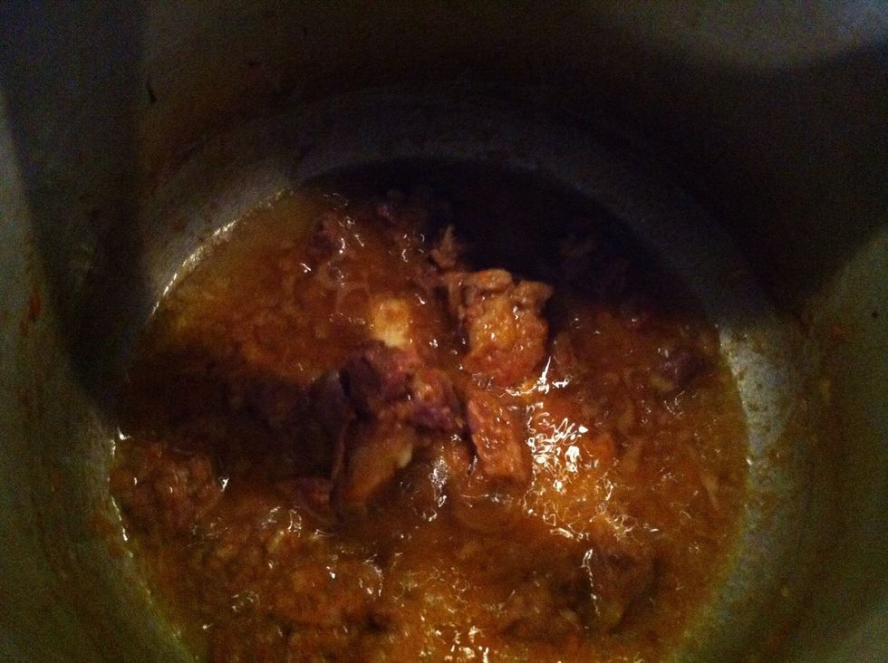 now add oil and start cooking.. when all its water is evaporated then continue cooking with addition of smallll amount of water intermittently when u think it's necessary.. cook for about 15 min