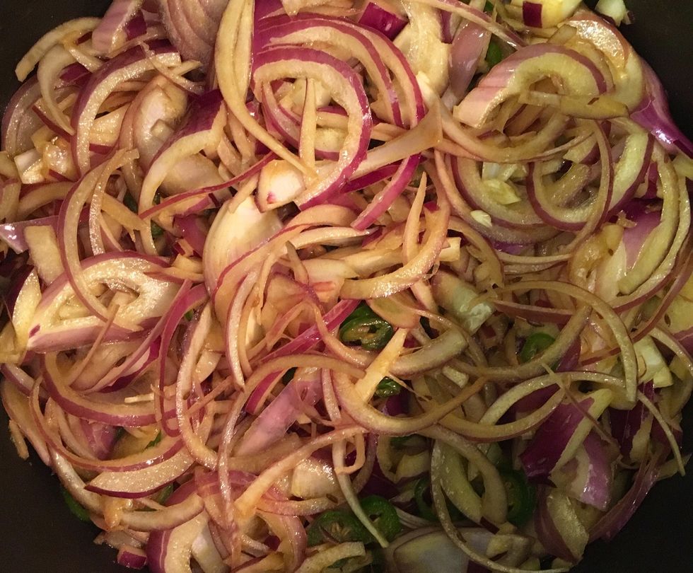 Now add onions and saute until onions start turning brown.