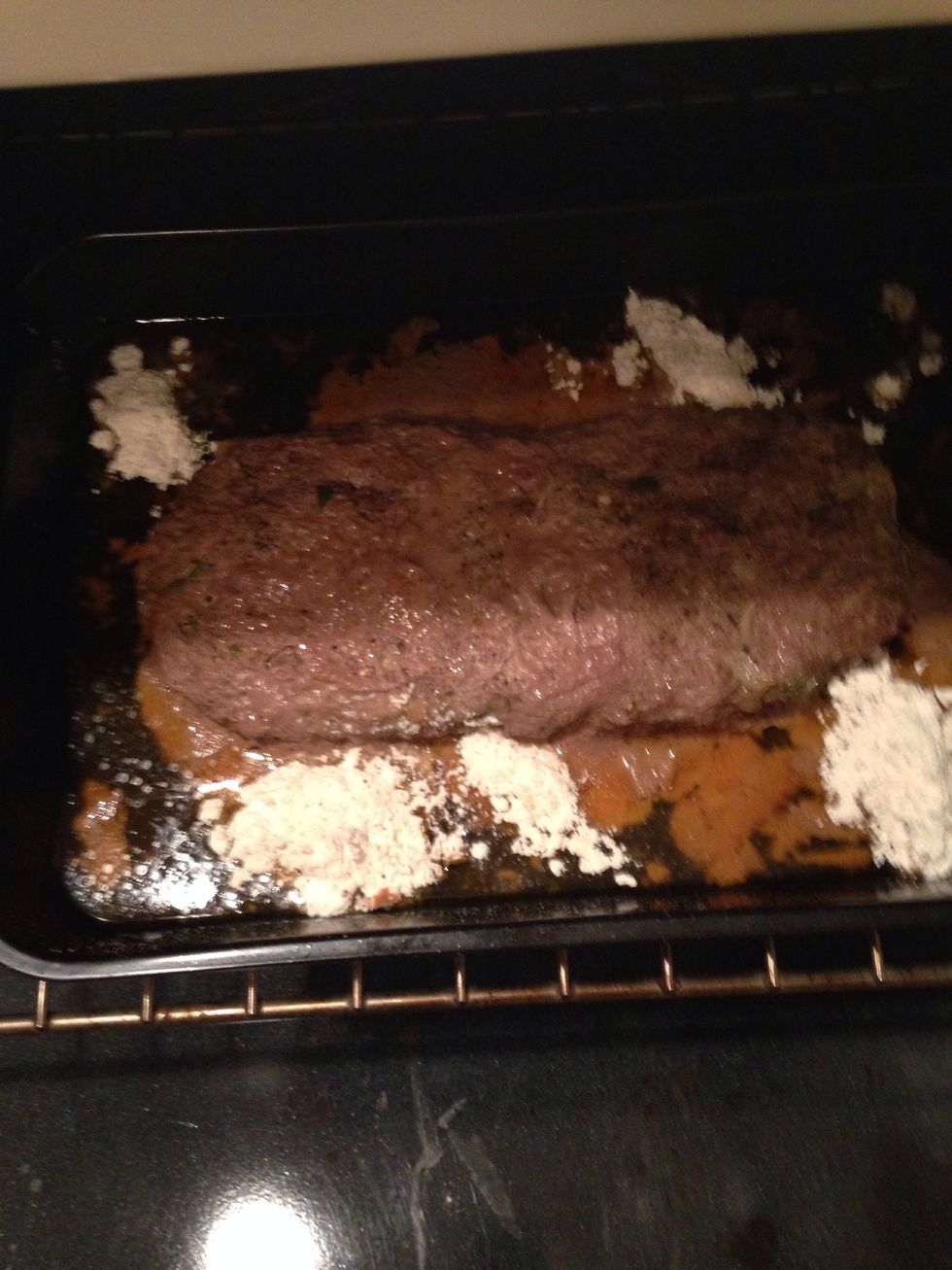 Now add seasoned flour to the meatloaf juice n stir in add as much water as u like to get the gravy consistency and amount that you are looking for