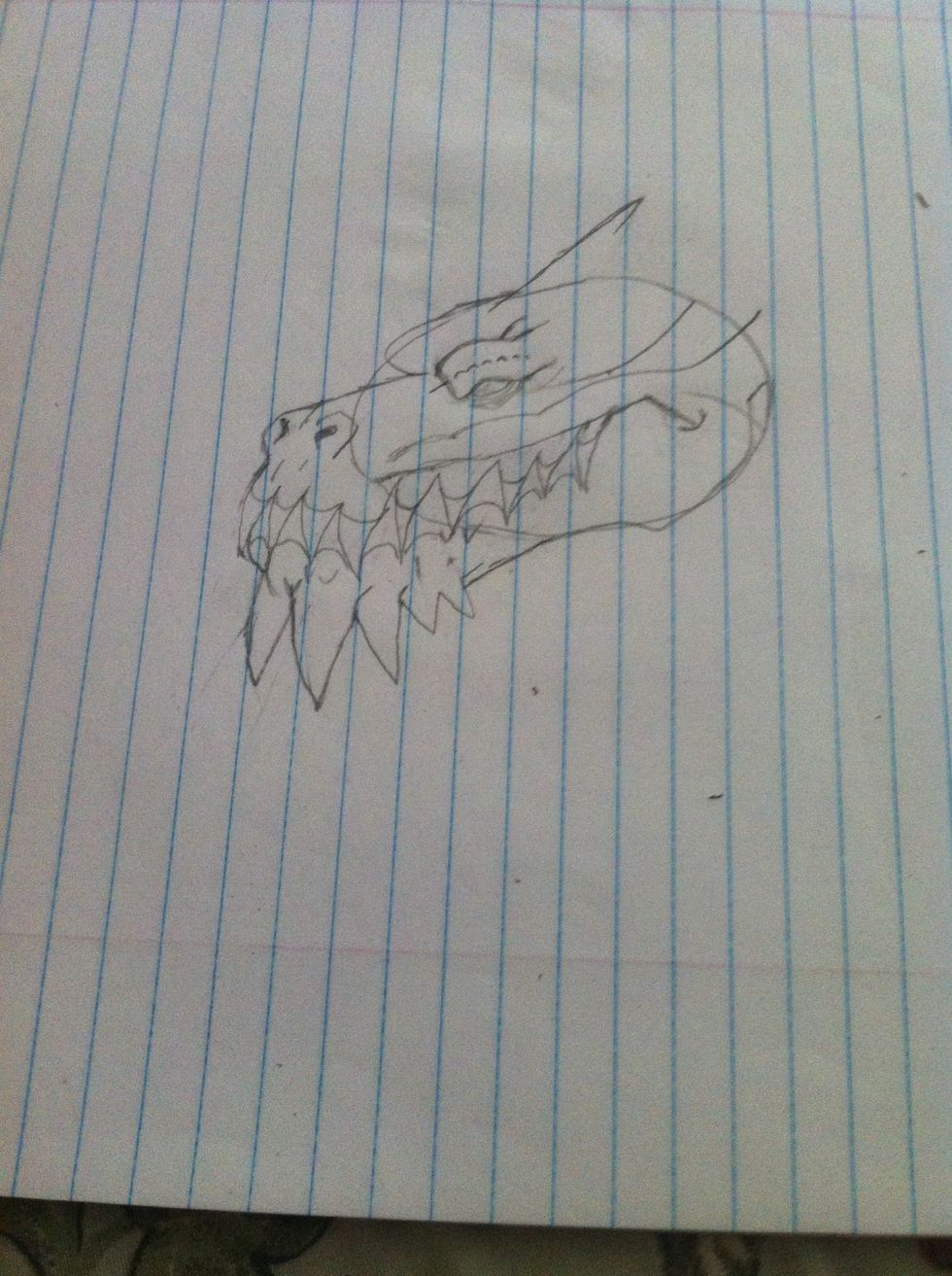 Now add some line to the face in the nostril and bottom jaw area add the eye and some bumps on the eye thingy