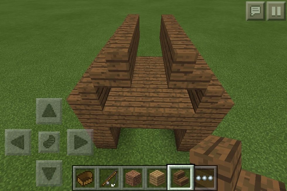 Now add spruce stairs by stacking them then wrecking the extra stairs