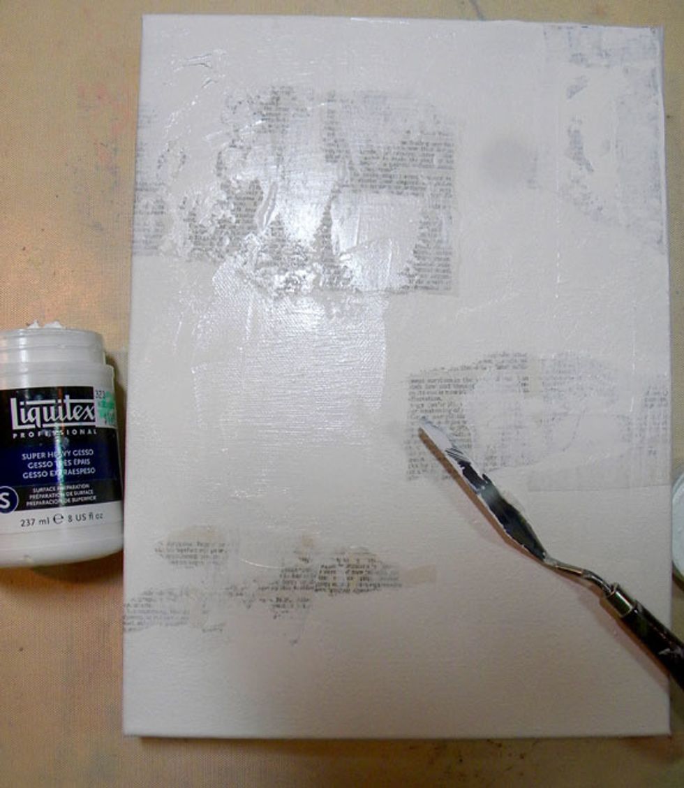 Now add super heavy gesso with a palette knife here and there to add texture to the background.