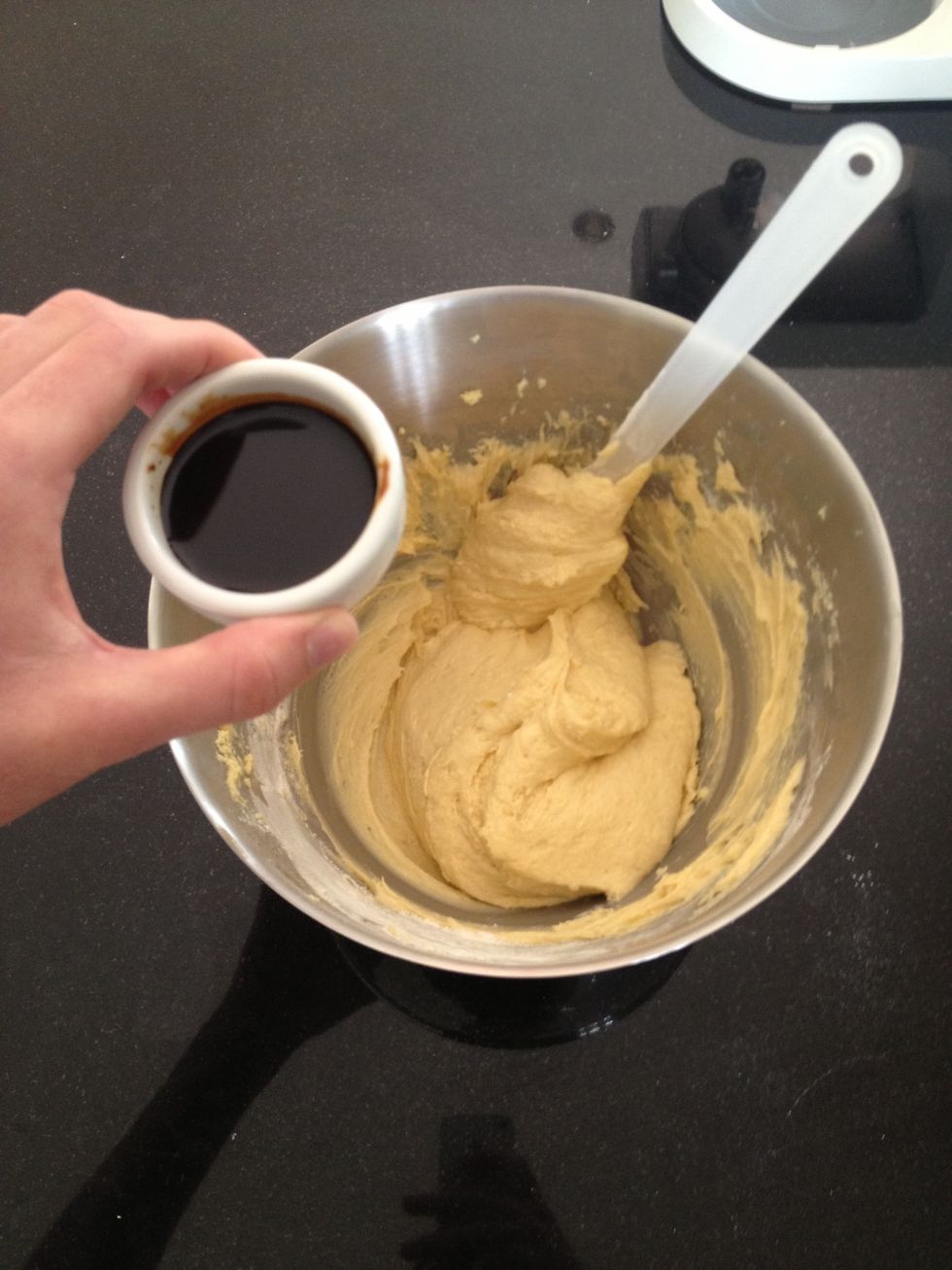 Now add the 2 tablespoons of Strong Coffee, and begin to fold it lightly.