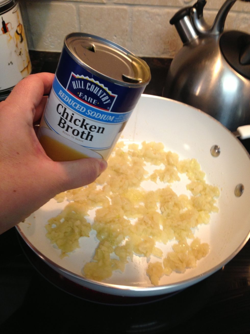 Now add the 3 cans of Chicken Broth. I prefer the lower sodium option.