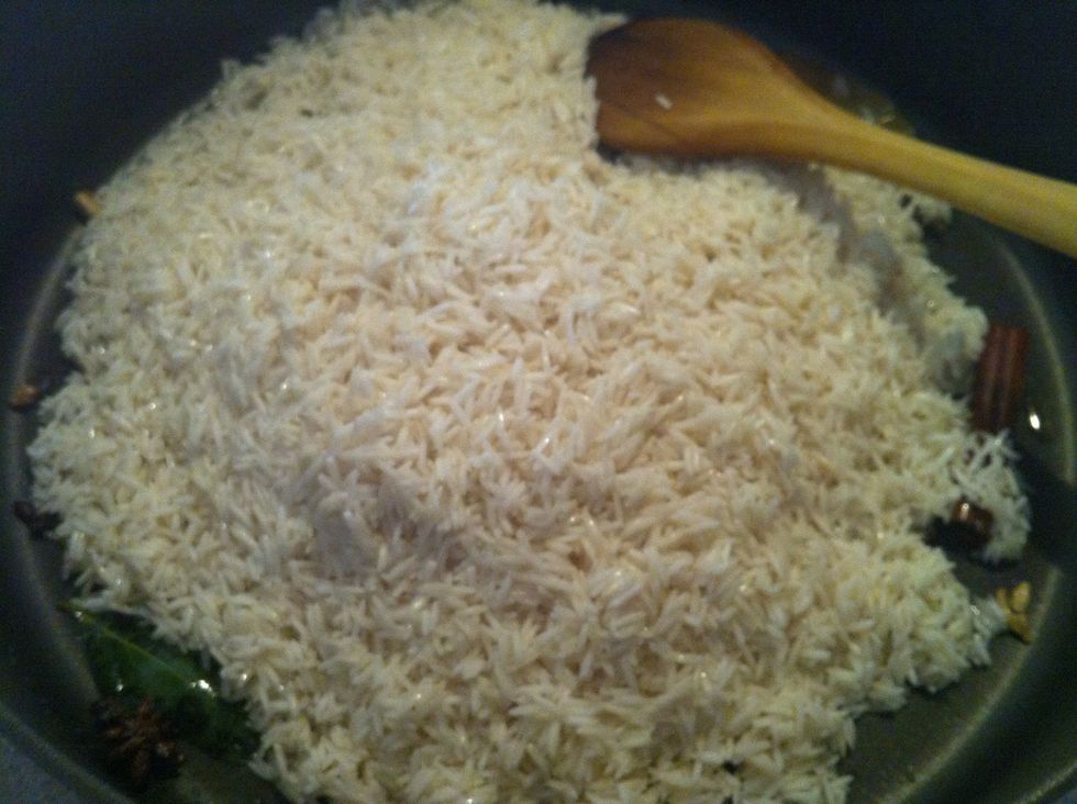 Now add the add rice and a tsp salt.