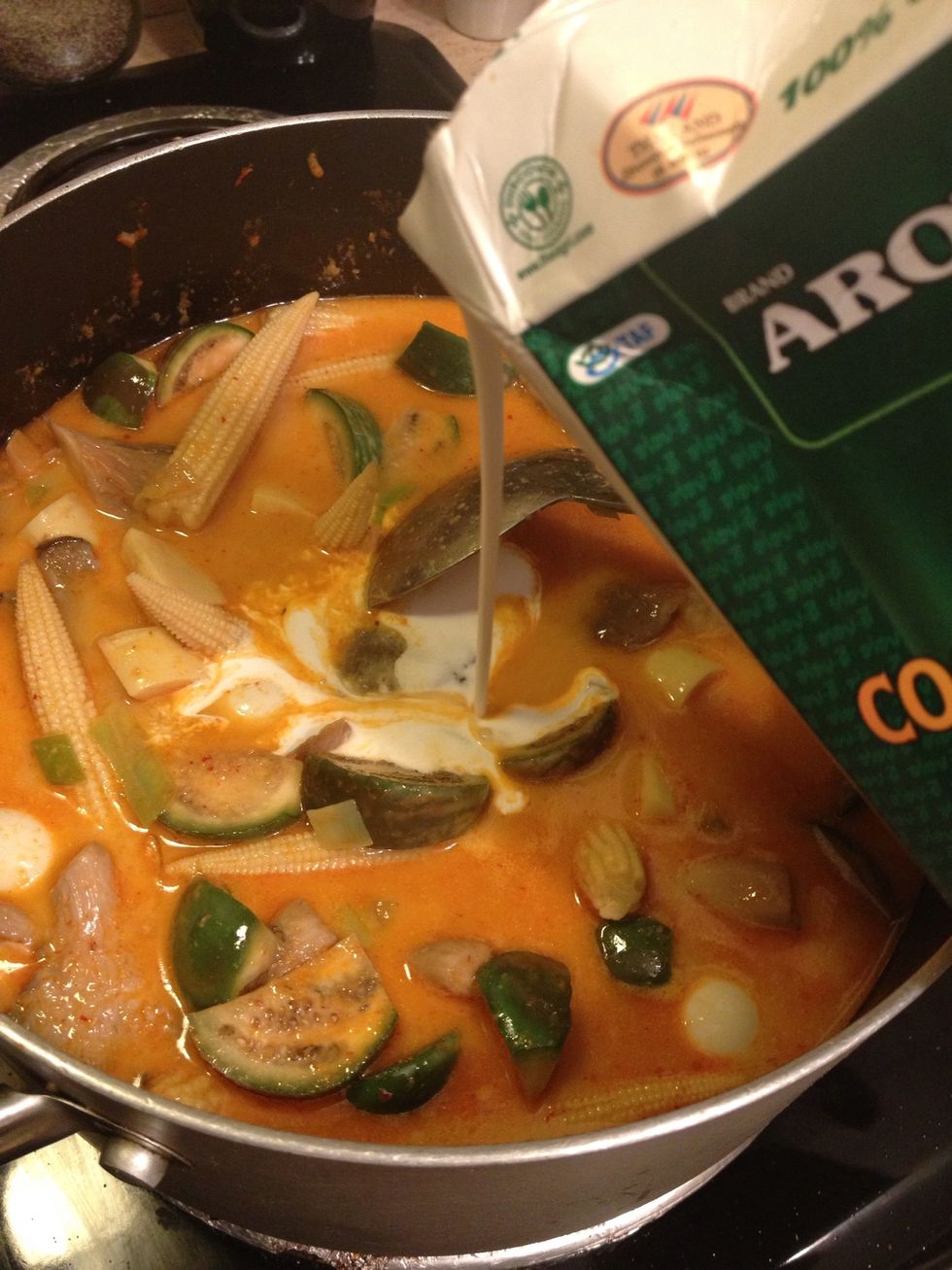 Now add the additional two cups of coconut milk and stir.