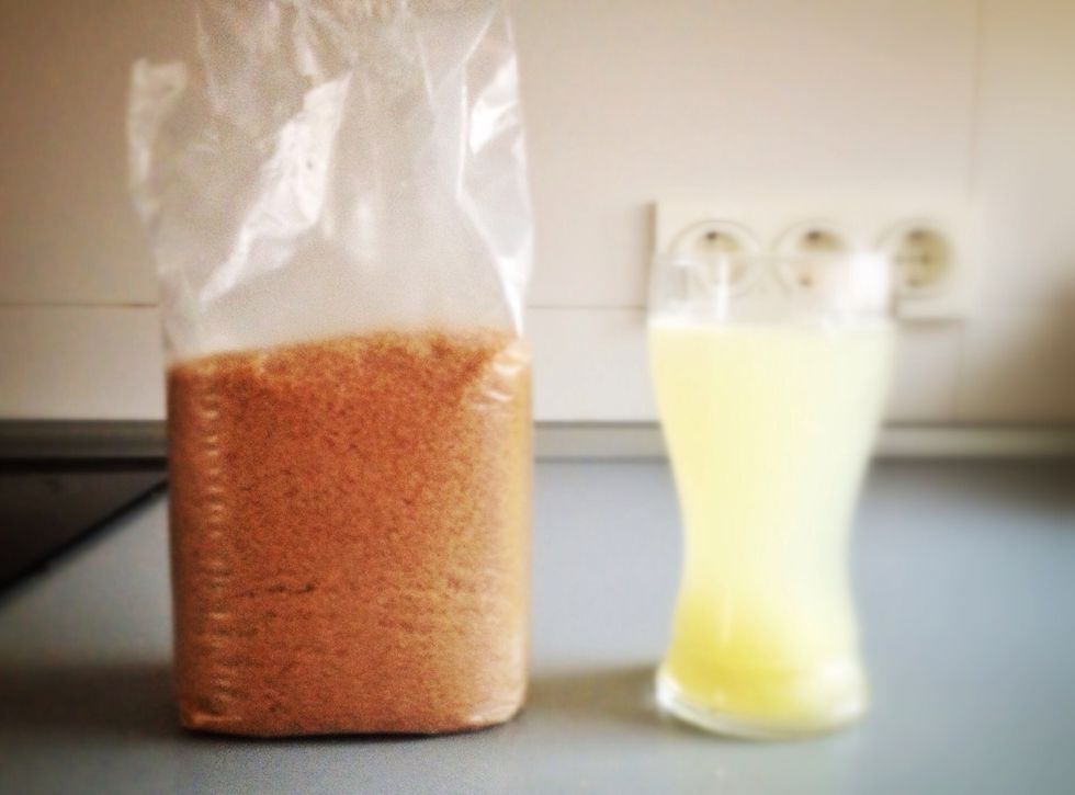 Now add the brown sugar (it's ok to use "normal" sugar, but this one's healthier & tastier). 5-6 teaspoons. Just add and try, but remember: later you're gonna add honey, so don't empty the package!