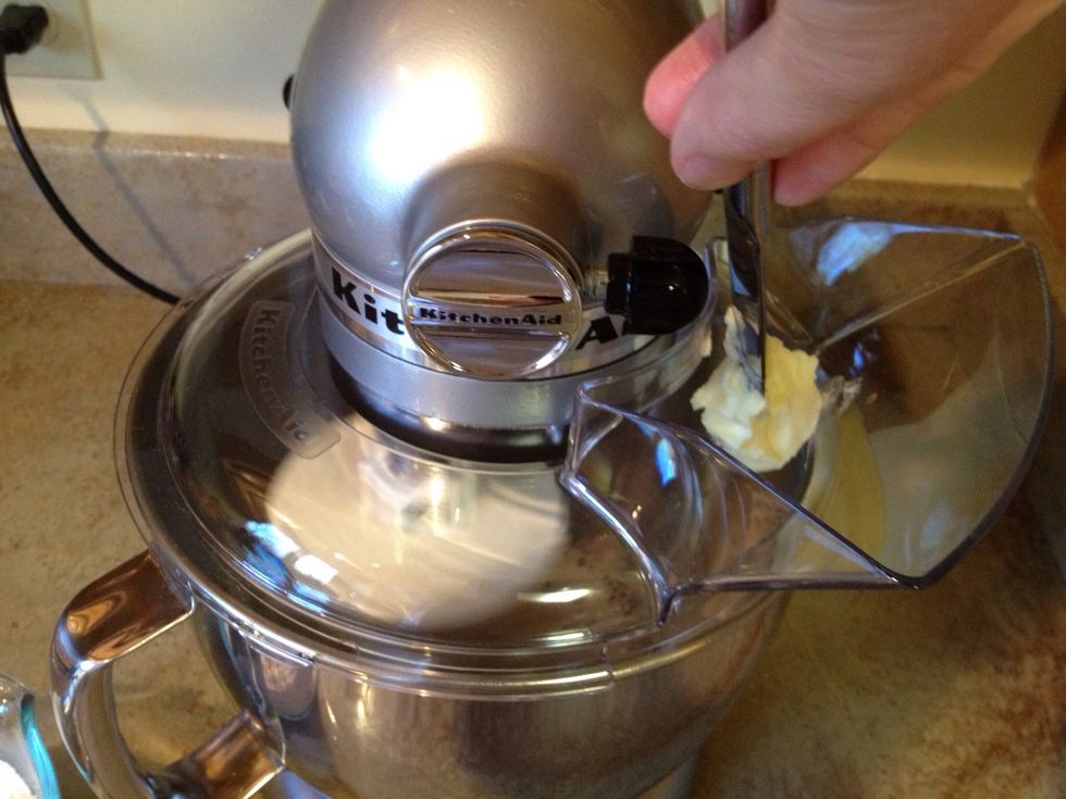 Now add the butter and salt, then the flour 1/2 cup at a time. Using dough hook on low until incorporated, then on med until pulling away from the sides and well mixed