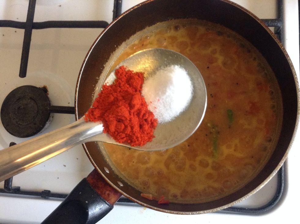 Now add the chilli powder and salt to taste. Mix well.