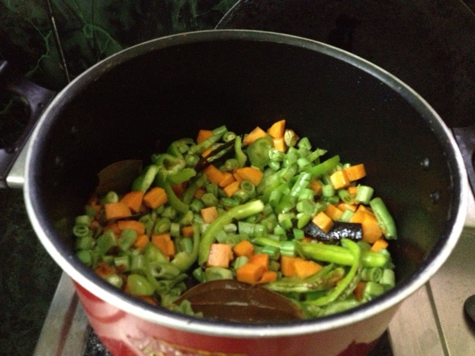 Now add the chopped vegetables to the mixture and pinch of salt for taste and cook for 5 min.