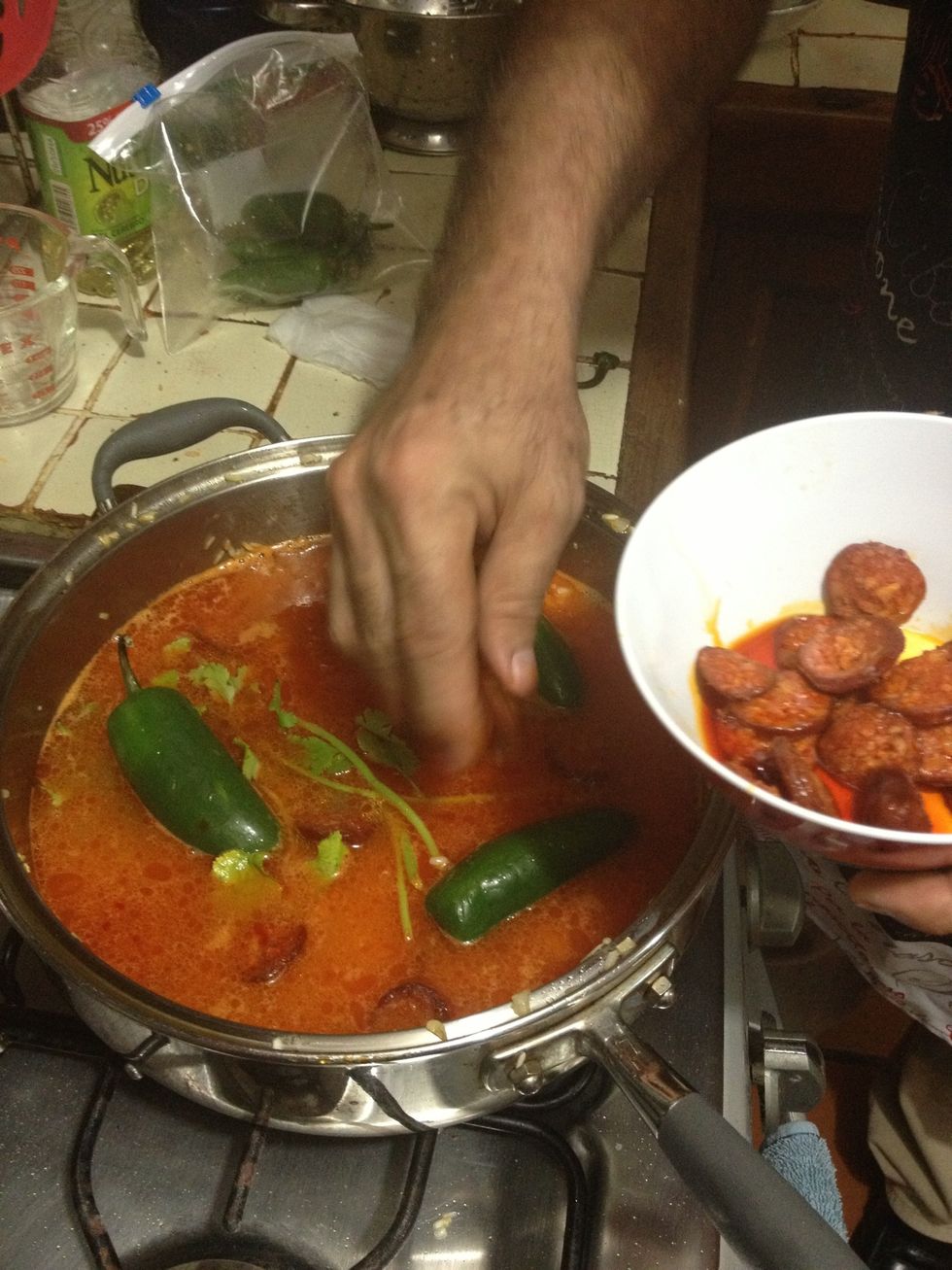 Now add the chorizo.