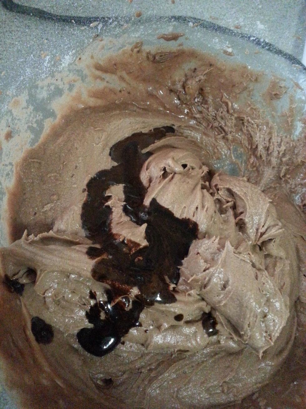 Now add the coffee mixture. Pour the mixture into a greased bundt pan.