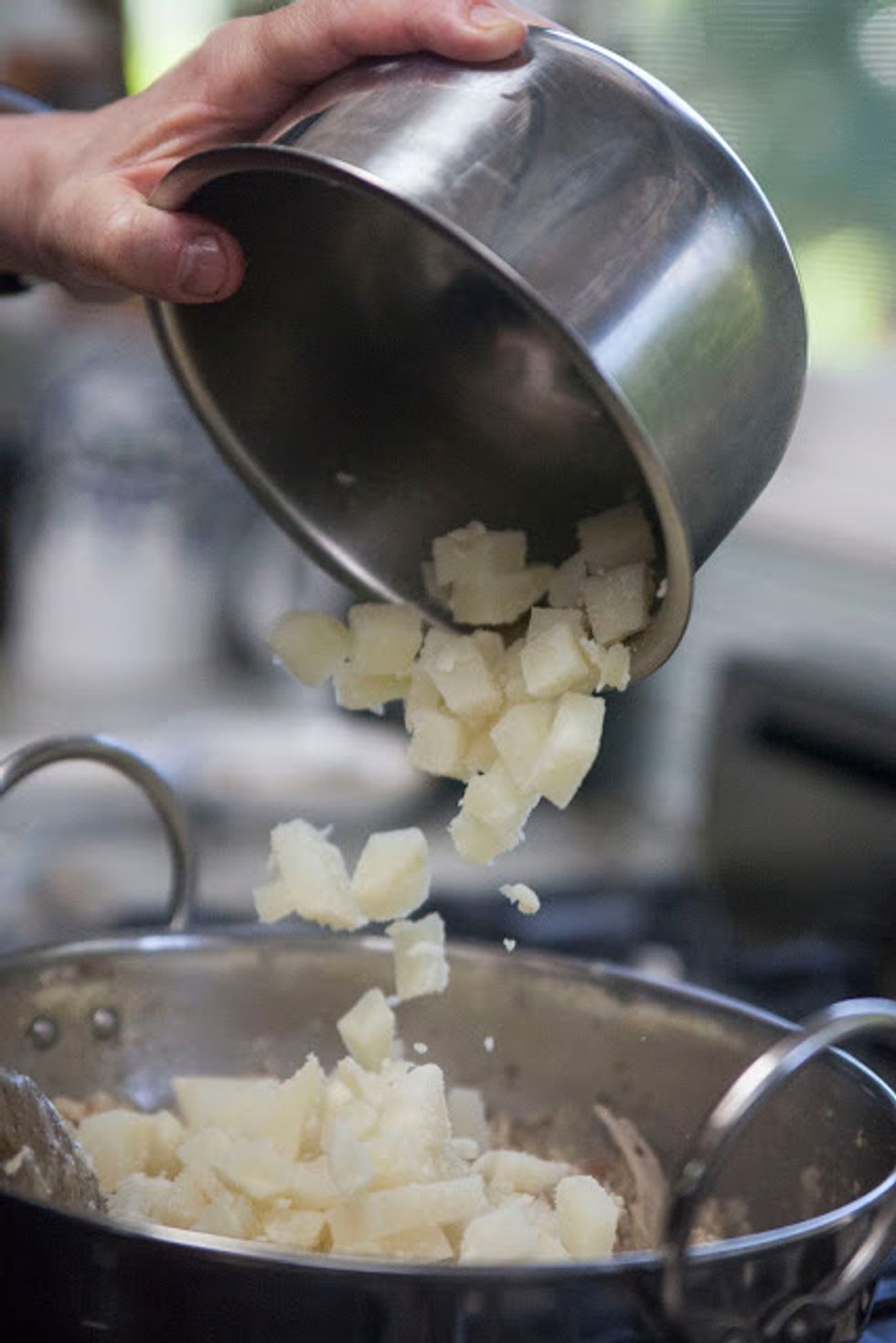 Now add the cooked cubed potato...
