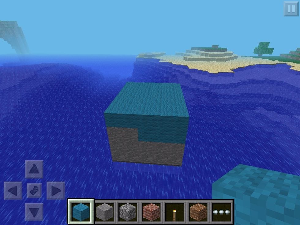 Now add the cyan wool (or whatever you want for his pants)