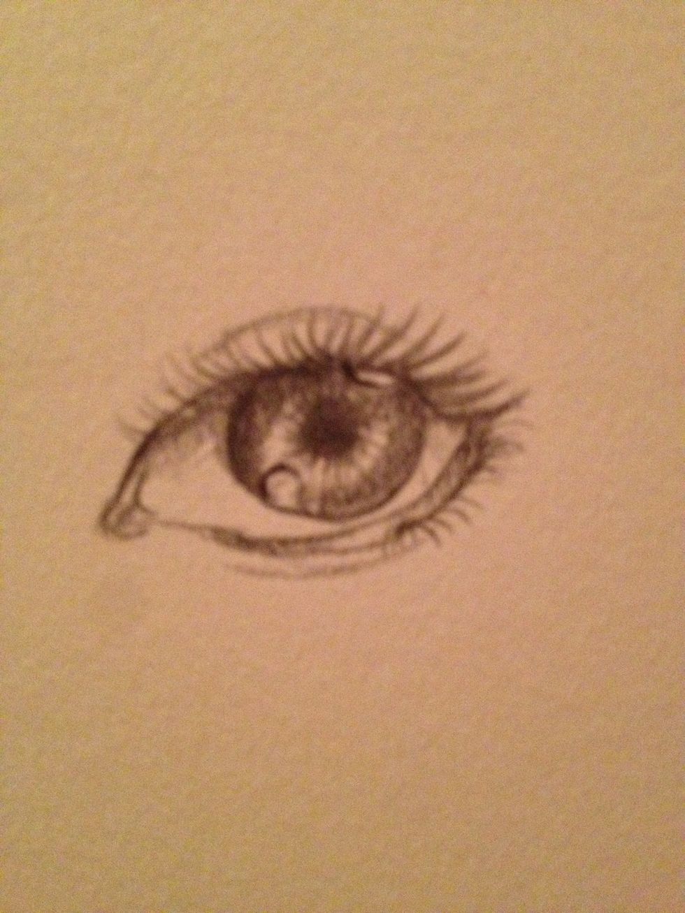 Now add the eyelashes. If u notice the eyelashes come from inside the eyelid and curve outward. That's exactly how u should draw it. Add any extra shading. Don't blend it yet and keep the highlights!