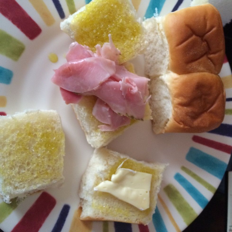 Now add the ham and the cheese on it