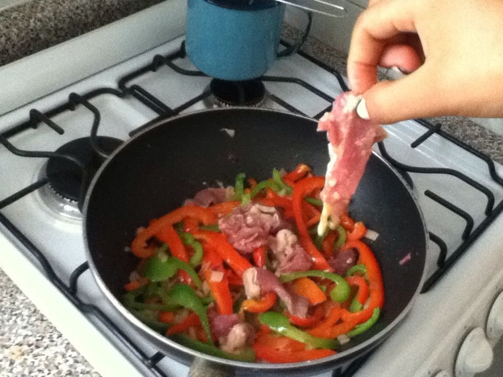 Now add the meat and cook for 5 or 10 minutes over low heat