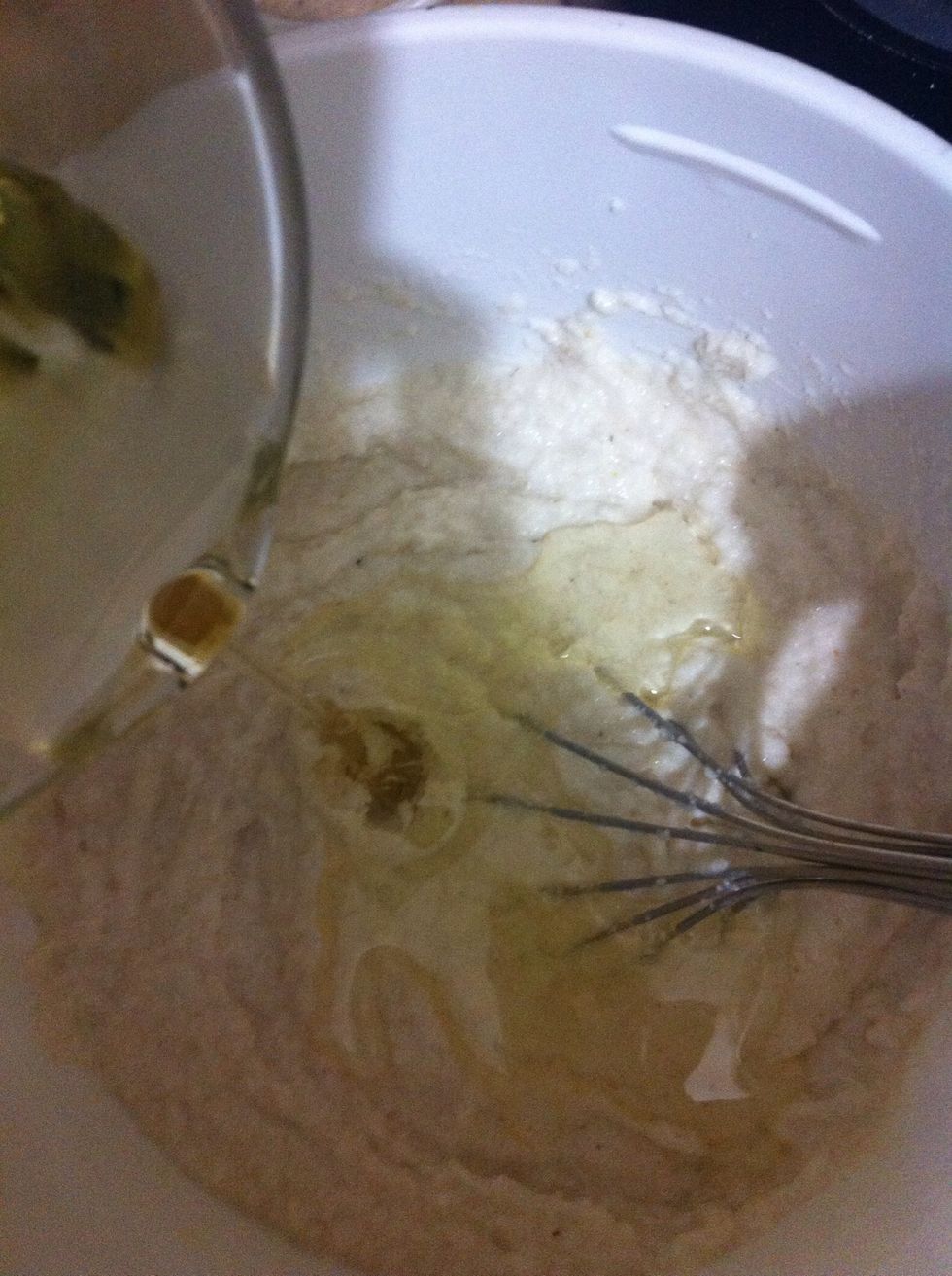 Now add the melted butter or oil. Butter tastes a lot better than oil in baking so if you want it finger licking tasty, add butter