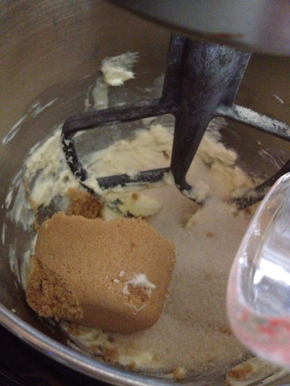 Now add the sugars to your mixer bowl.