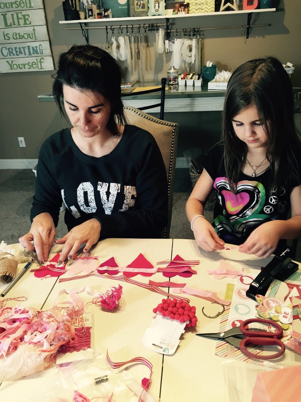 Now add the toppings! Dress them up with ribbon. Variety of scraps I had.