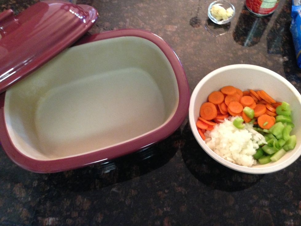 Now add the trio veggies to the Deep Covered Baker.