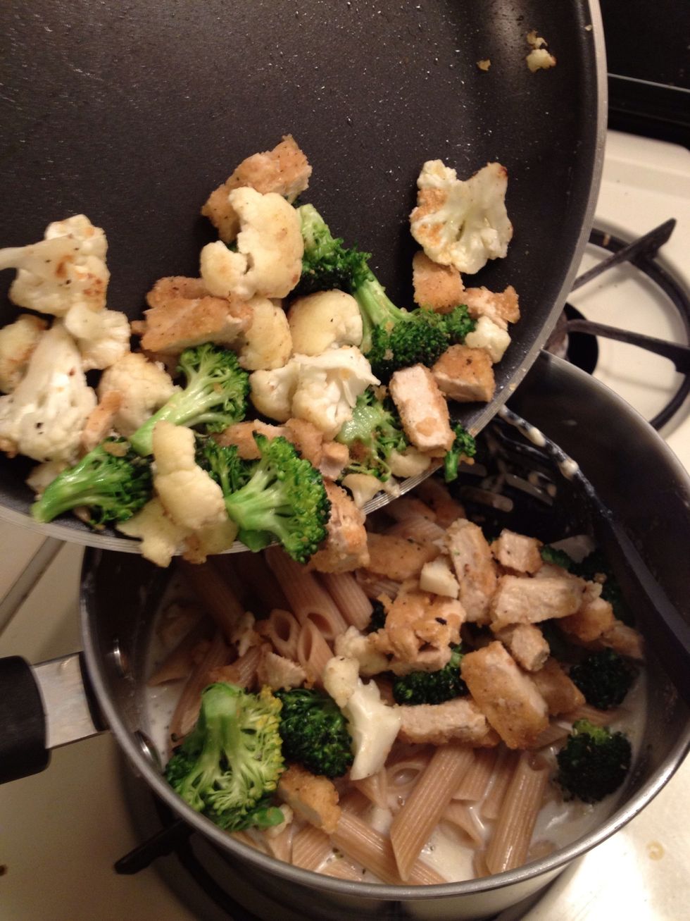 Now add the veggies and chicken...