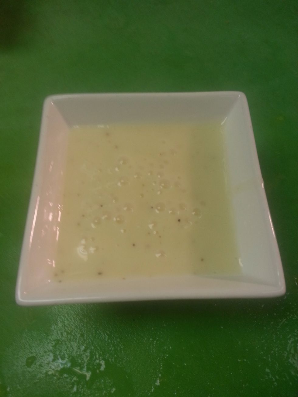 Now add vinegar,sugar,salt,pepper, start blending and slowly add the oil and honey as it blends if its to acidic add a touch of water. Ratio for vinaigrette is 1 part vinegar 3 parts oil