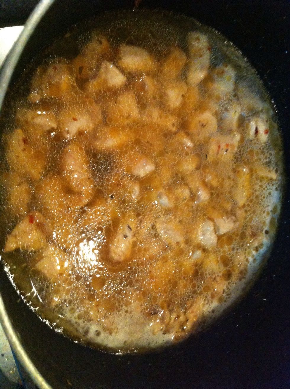 now add water to that chicken mixture to cook