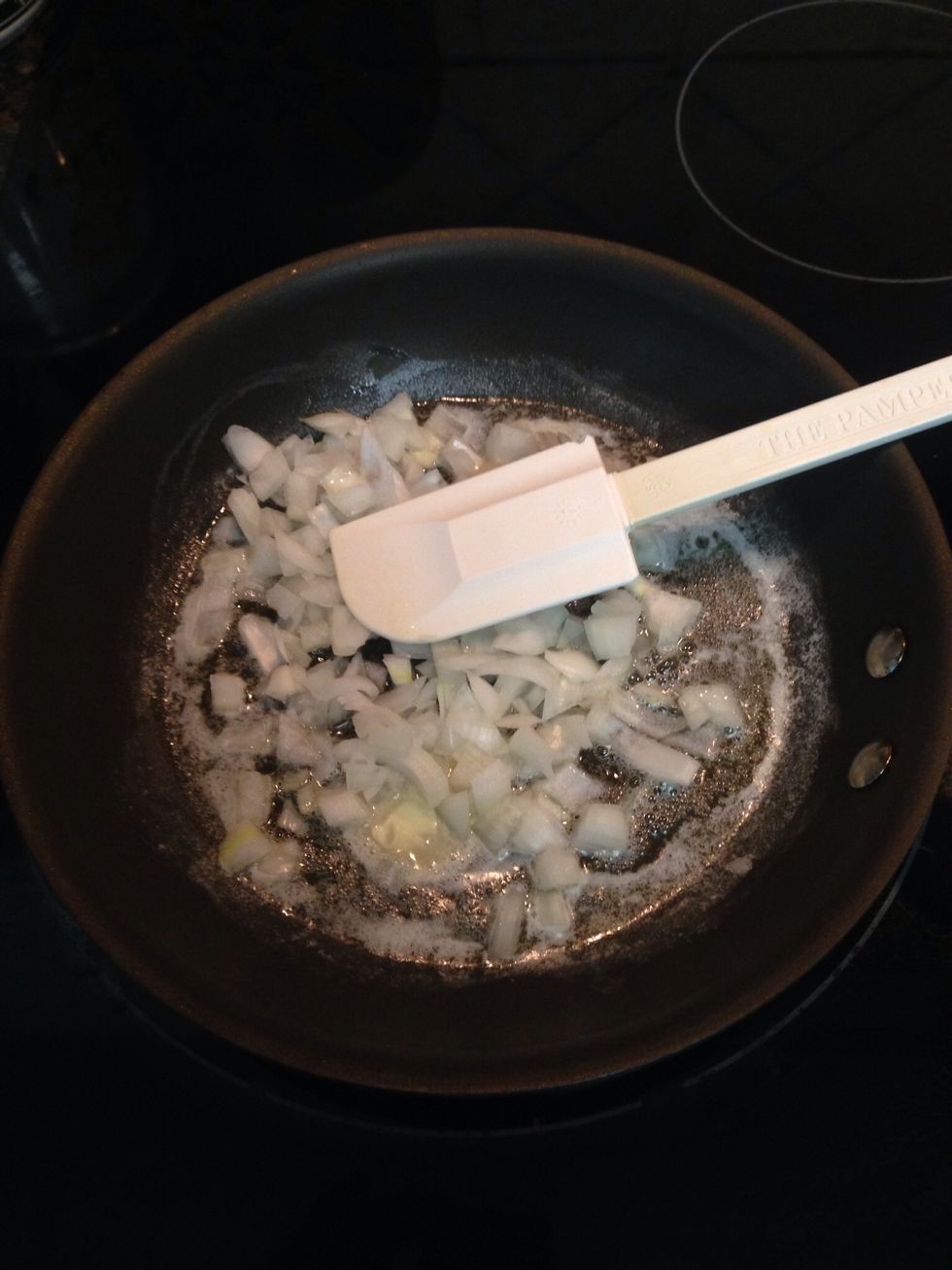Now add you chopped onion. And saut\u00e9 until translucent.