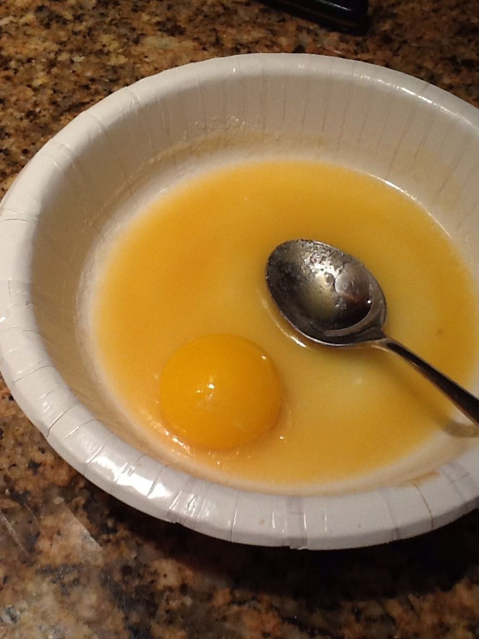 Now add your 1 egg yolk to the mixture!  And mix it in!