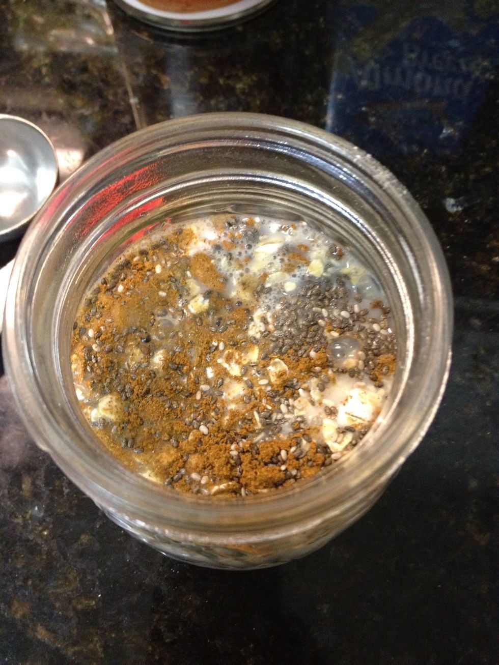 Now add your almond milk and maple syrup. If you are using regular milk or unsweetened almond milk, you might want to add a little sweetener here such as stevia or agave.