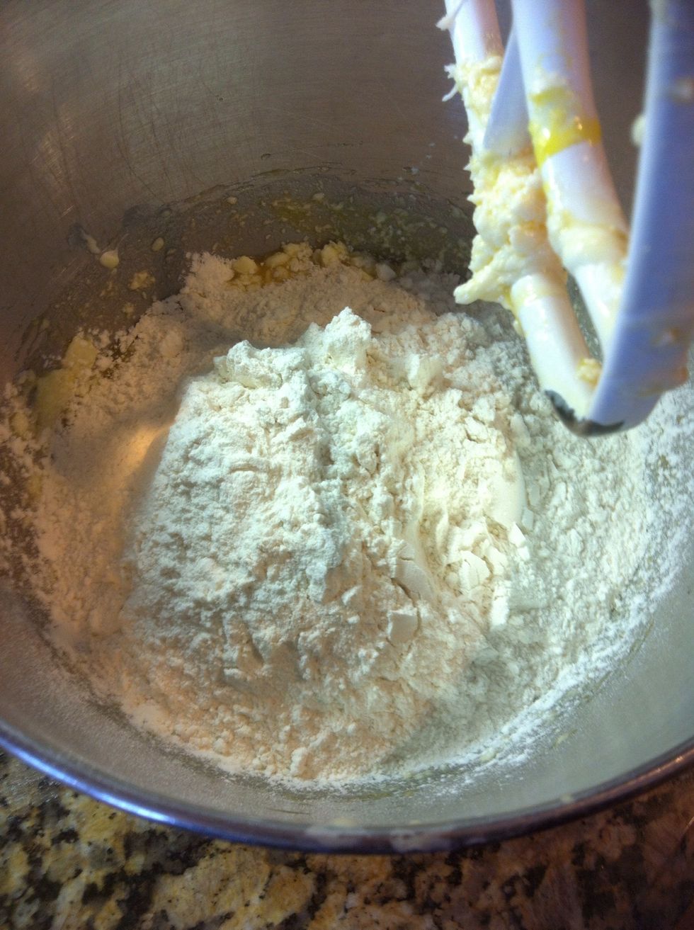 Now add your dry ingredient: 3 c bread flour.