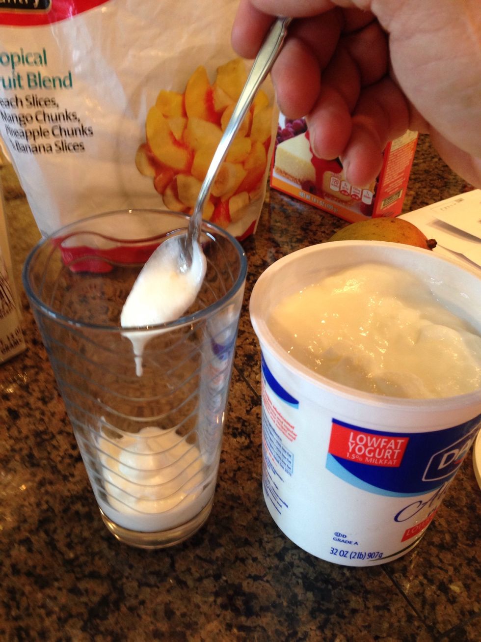 Now add your first layer of yogurt.  Technically a dollop of any yogurt.  If you dint know what a "dollup" is please consult my friend Mr. Google.