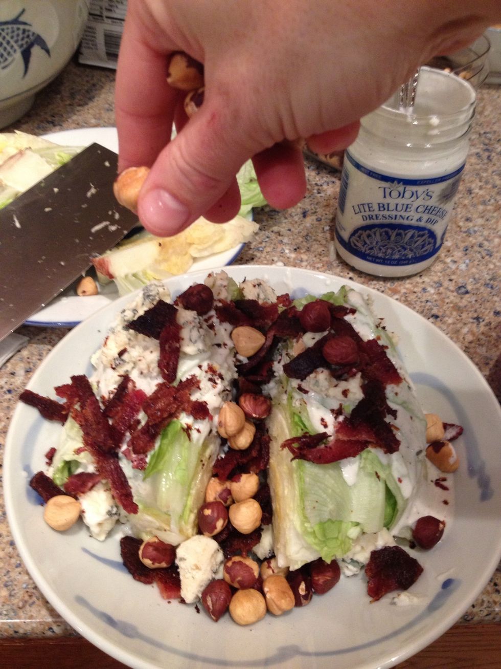 Now add your hazelnuts. You can chop them if you want smaller pieces but we just put them on whole.