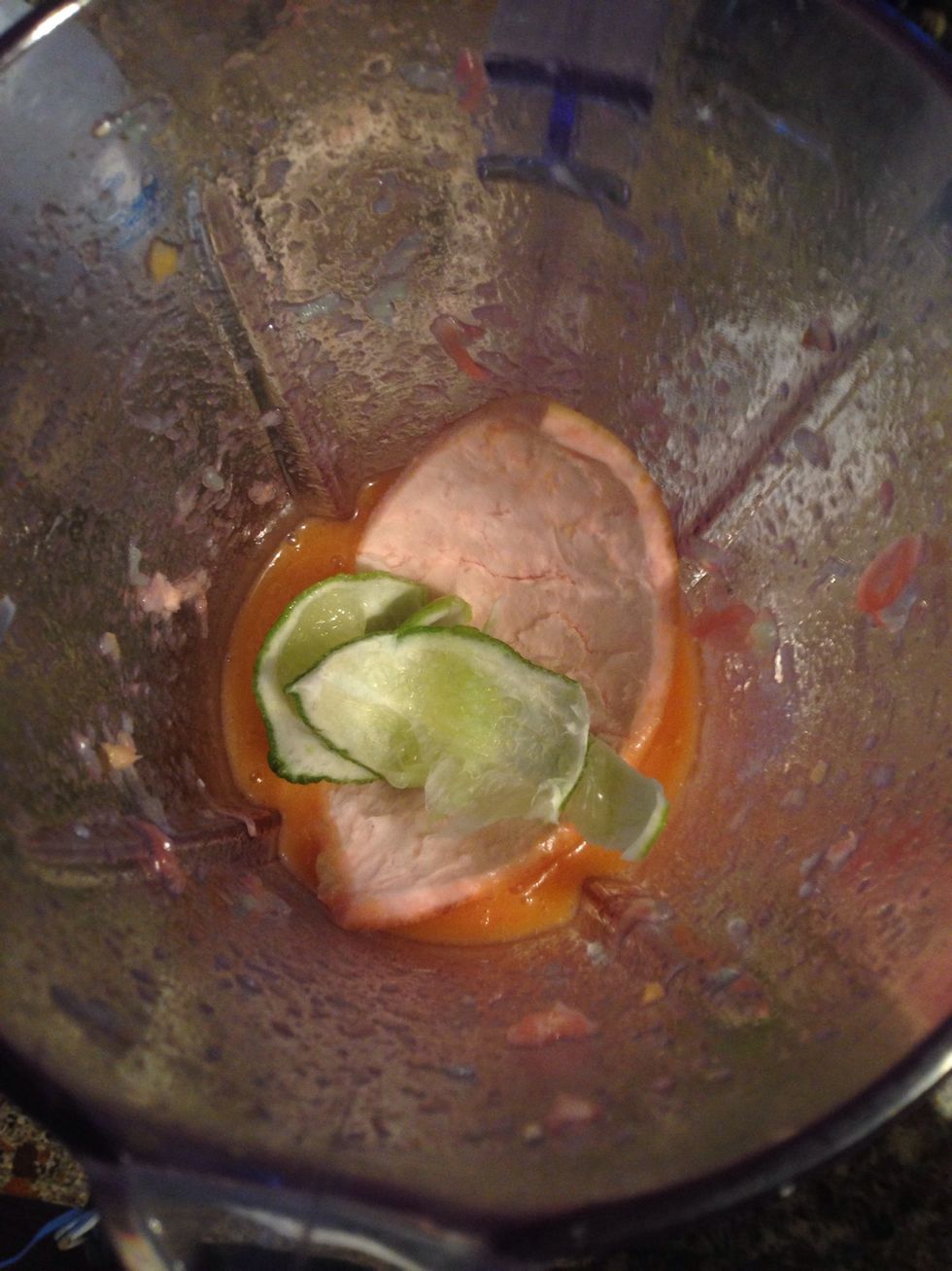 Now add your peels in with the sugar. Blend it all up! It should still be kinda runny, add more sugar if desired.