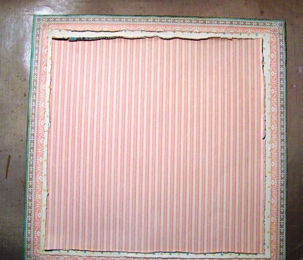 Now adhere each sheet on top of the other. Distress and manipulate edges for a bit more texture. *tip, cut the middle out of 2nd layer and save piece for mats