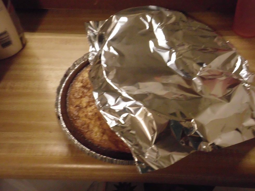 Now after it has cooled a little, put tin foil around it the put in the refrigerator.