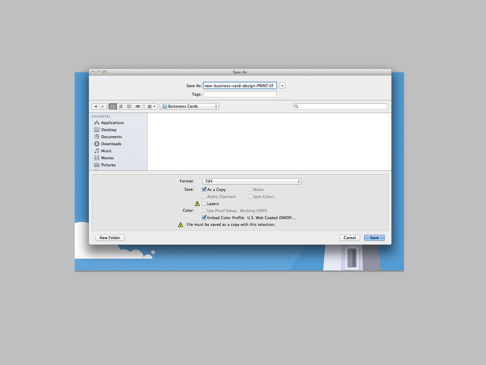 Now all that is left to do is save your file. Depending on how the printing company ask for your file will depend on what format you save it in. For us we will be using TIFF.