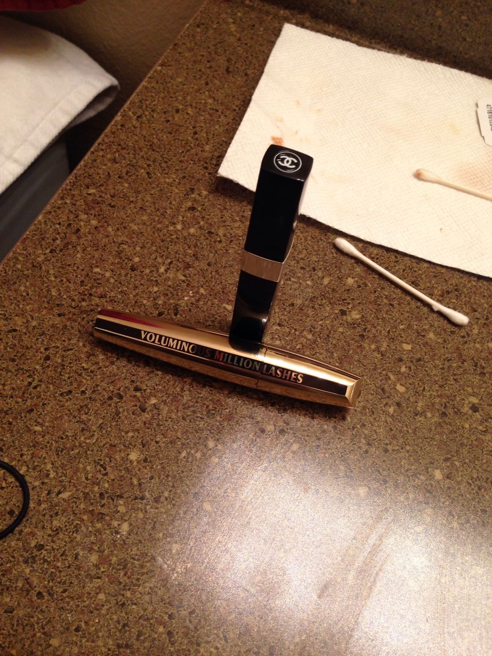 Now apply mascara. I use voluminous lashes first, the apply a top coat of Chanel.