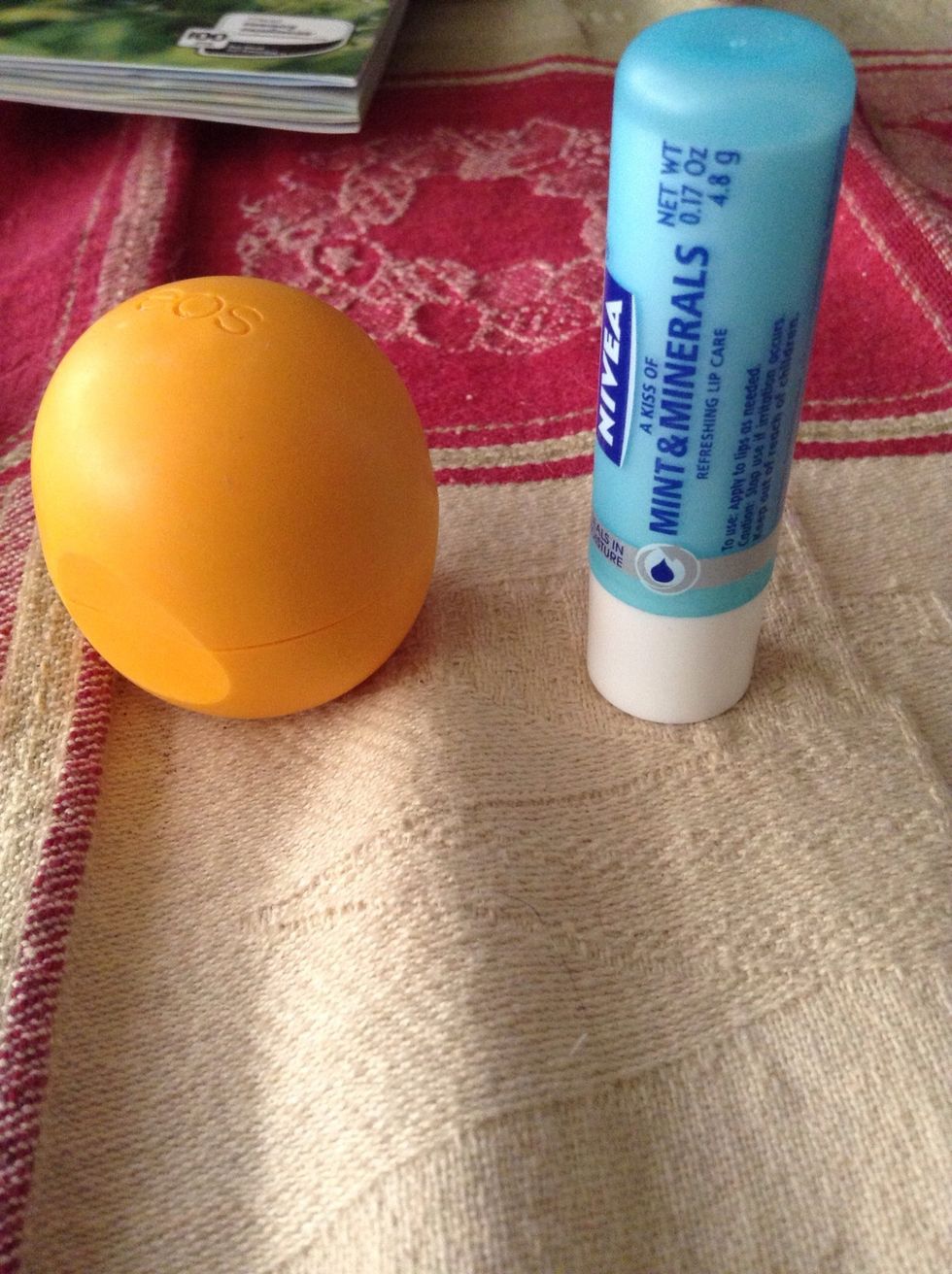Now apply your favorite lip balm, I use EOS tangerine and Nivea a kiss of mint and minerals. Applying the lip balm will help seal in the moisture from the honey and keep your lips smooth :)