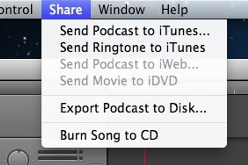 Now at the top of garage band click share and choose "Send Podcast to iTunes".