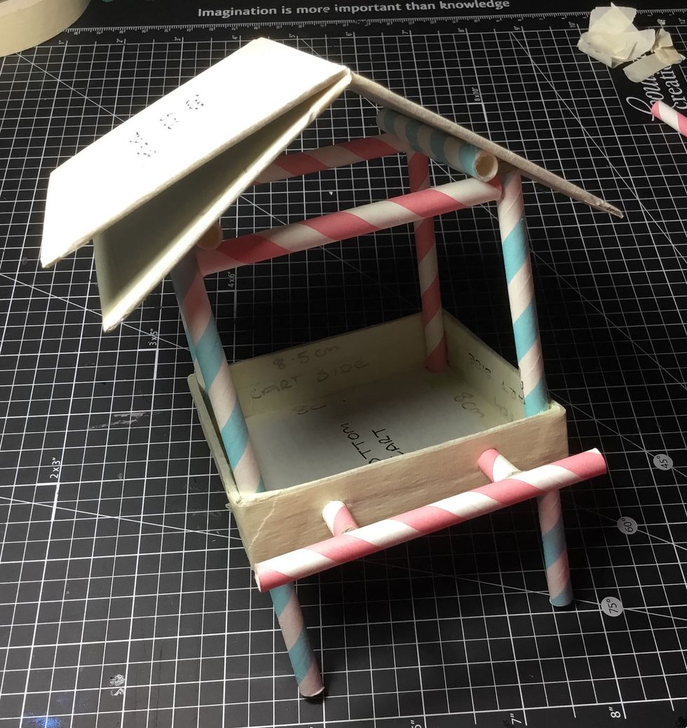 Now attach roof piece as shown. PLEASE NOTE - It is a good idea to cover the roof with your choice of paper before attaching.