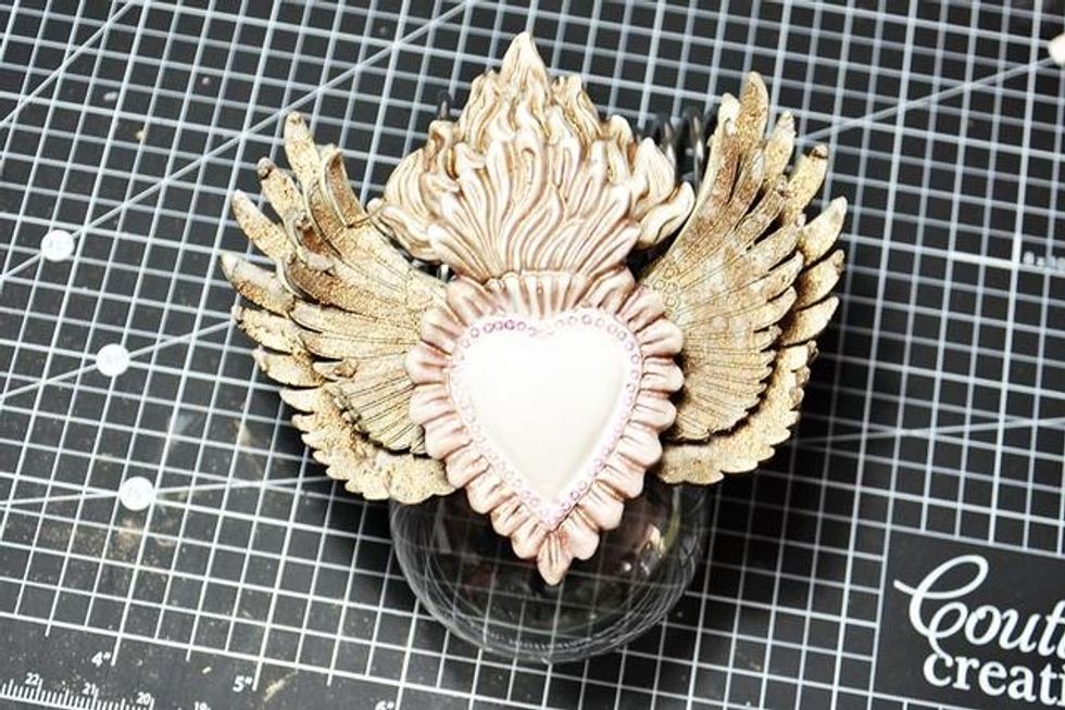 Now attach the wings to the underside of the Flaming Heart.