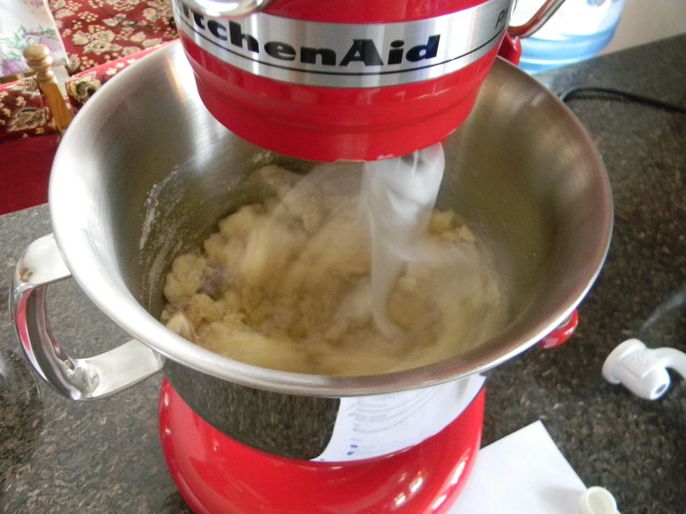 Now beat the butter, sugar, salt and vanilla until everything is blended together; for about 2 minutes. If you are using extract you may add it now as well.