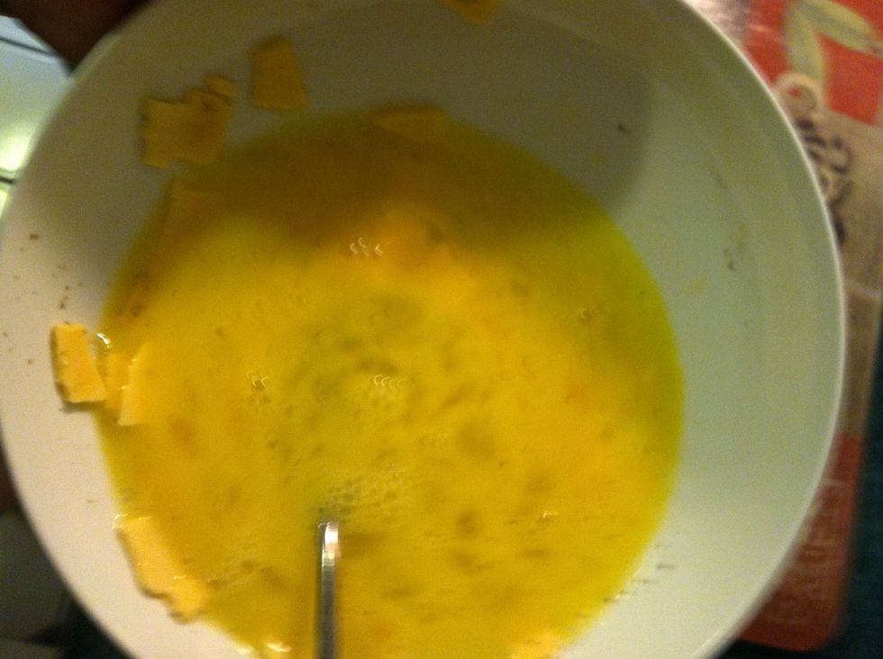 Now beat those bad boys up! Whisk your egg mixture with a fork or whisk until thoroughy combined