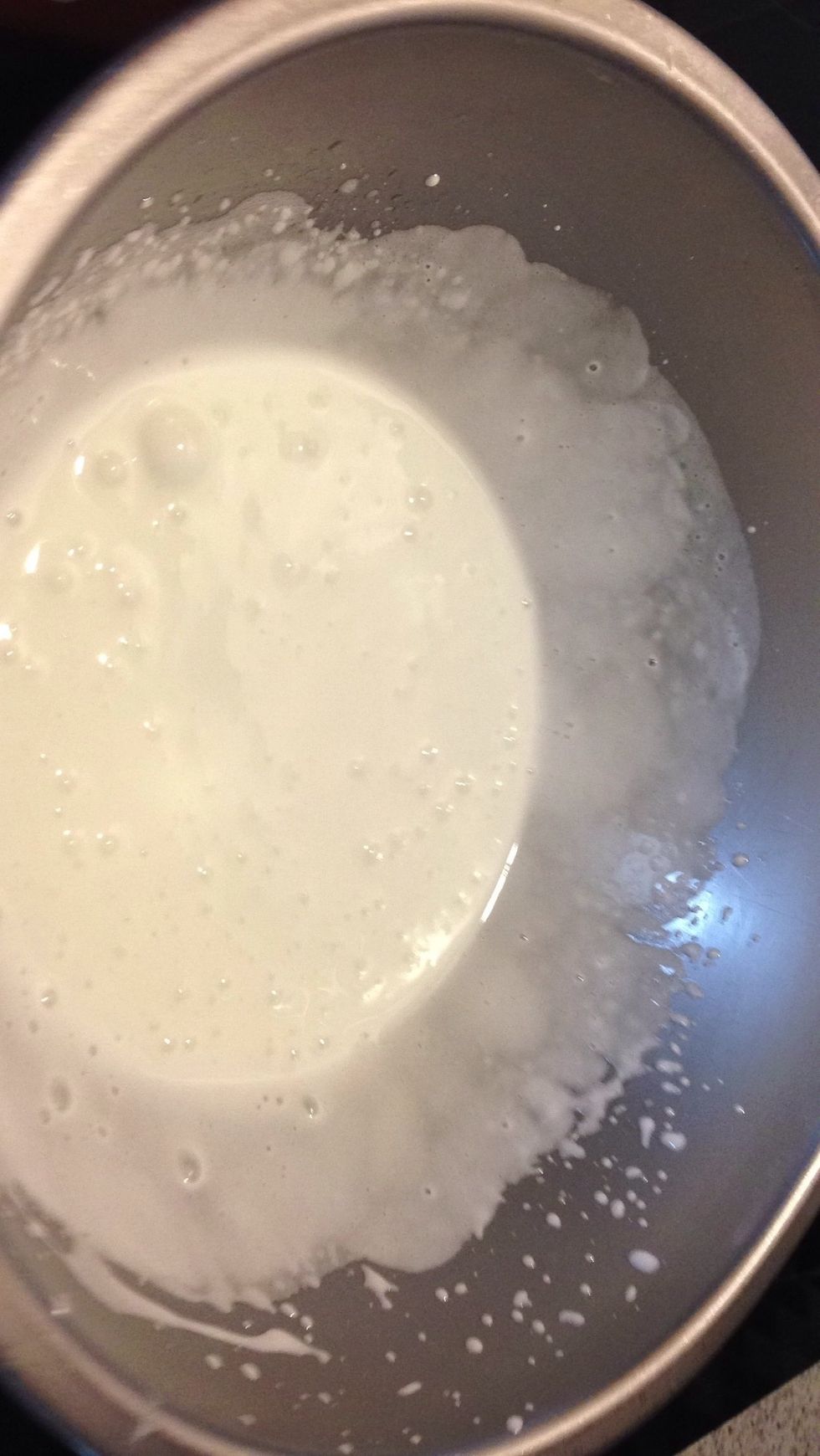 Now beat your egg whites, add 1/2 tablespoon of lemon juice, and gradually add 1/2 cup of sugar. Beat until your egg whites form a thickness to them.