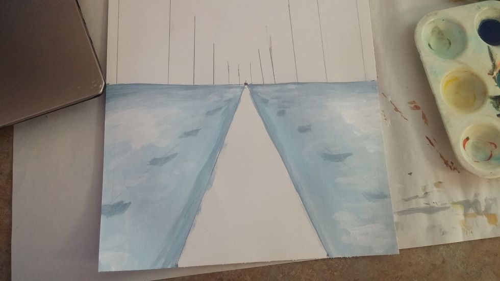 Now bring in a lighter color to highlight the ground. For winter this is almost a pure white. highlight the areas that get more sun.